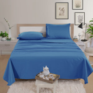 BERTHALINENS 300 Thread Count Percale Bed Sheet Set – Dark Blue