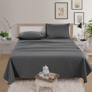 BERTHALINENS 300 Thread Count Sateen Bed Sheet Set- Dark Gray